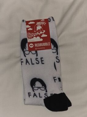Redbubble White & Black 'FALSE' Graphic Crew Socks - The Office